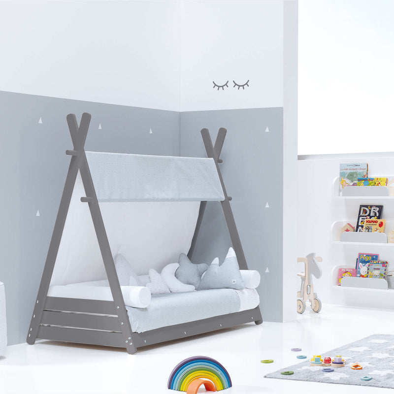 Cama Montessori gris 70x140 cm con textil Galaxy · Homy
