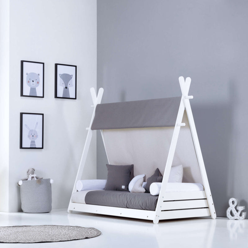 Cama-cabaña Montessori 90x200 cm con textil Stone Grey · Homy XL