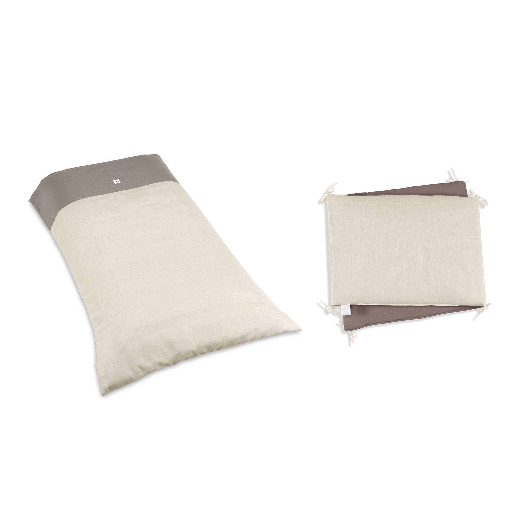 Set textil nórdico y chichonera beige/arena para cuna 60x120