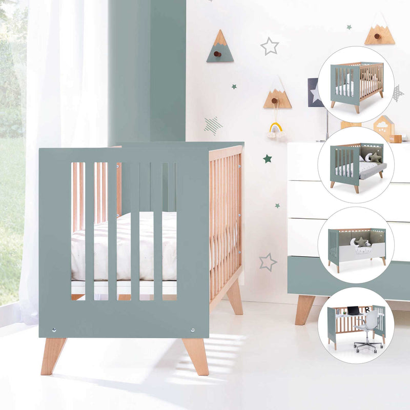 cuna colecho transformable en cama infantil escritorio en verde y madera