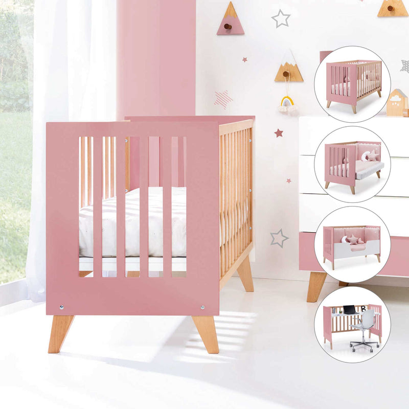 cuna de madera rosa para habitaciones de niña