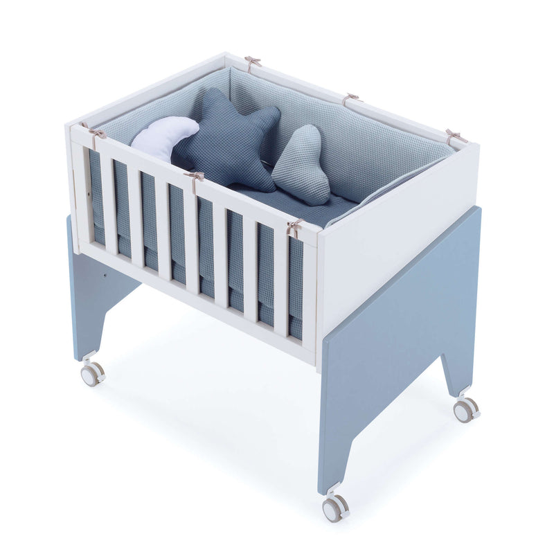 Minicuna de colecho 50x80 cm para bebé (5en1) blanca/azul · Equo