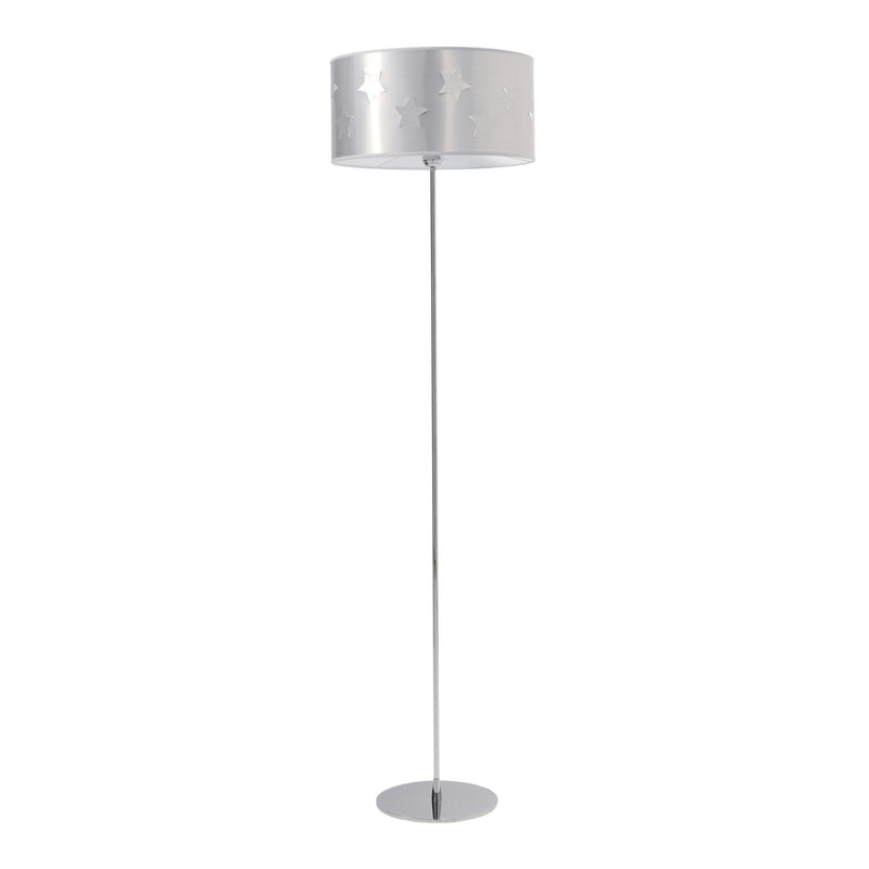 Lámpara de pie con pantalla gris plata con estrellas y soporte metálico