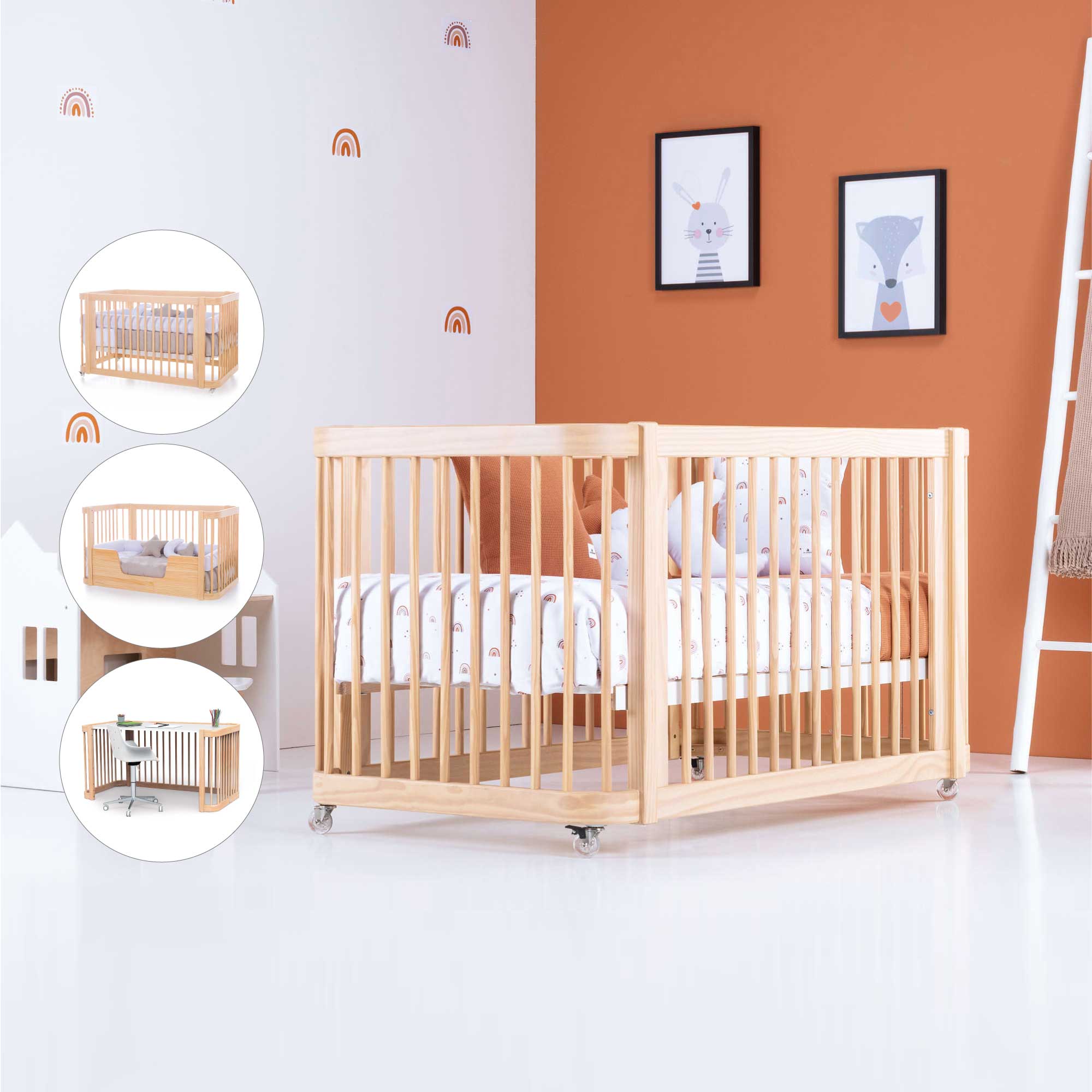 CREA DUE cuna cama 4 en 1 Blanco 70x140 - C300 – Smart Mom