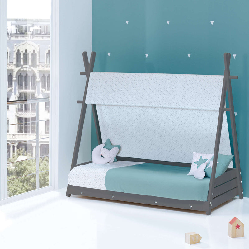 Cama niños Montessori gris 90x200 cm con textil Mare · Homy XL