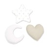 Set 3 cojines (luna, estrella, corazón) hojas beige · Nandina 693A-116