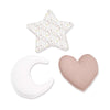 Set 3 cojines (luna, estrella, corazón) flores rosa · Liberty 693A-132
