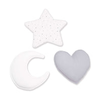 Set 3 cojines (luna, estrella, corazón) gris · Delphin 693A-134