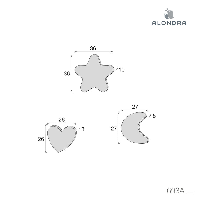 Set 3 cojines (luna, estrella, corazón) flores rosa · Liberty 693A-132
