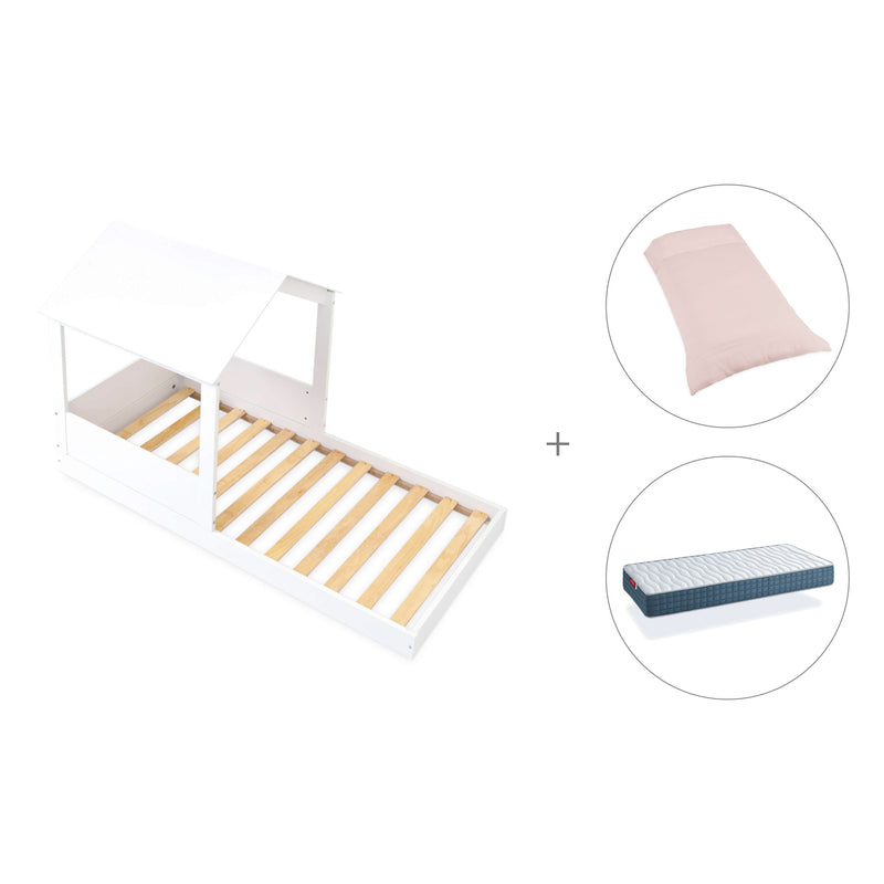 Cama infantil de 90x190 cm Montessori con casita · Bianca Tre QT664