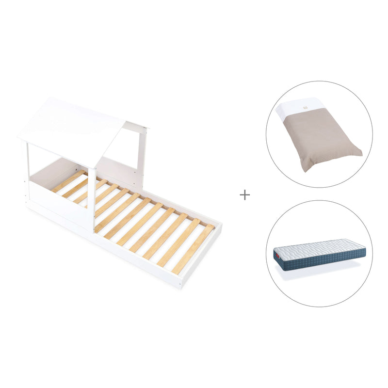 Cama infantil de 90x190 cm Montessori con casita · Bianca Tre QT664