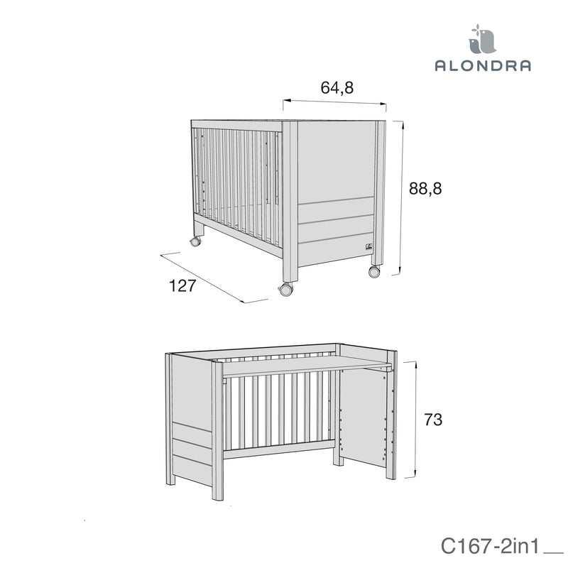 Cuna y cambiador para bebés en madera y verde