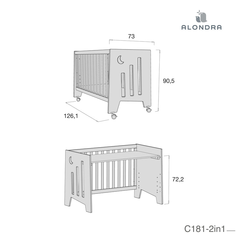 Set de cuna 60x120 cm y bañera para bebé en blanco y marengo