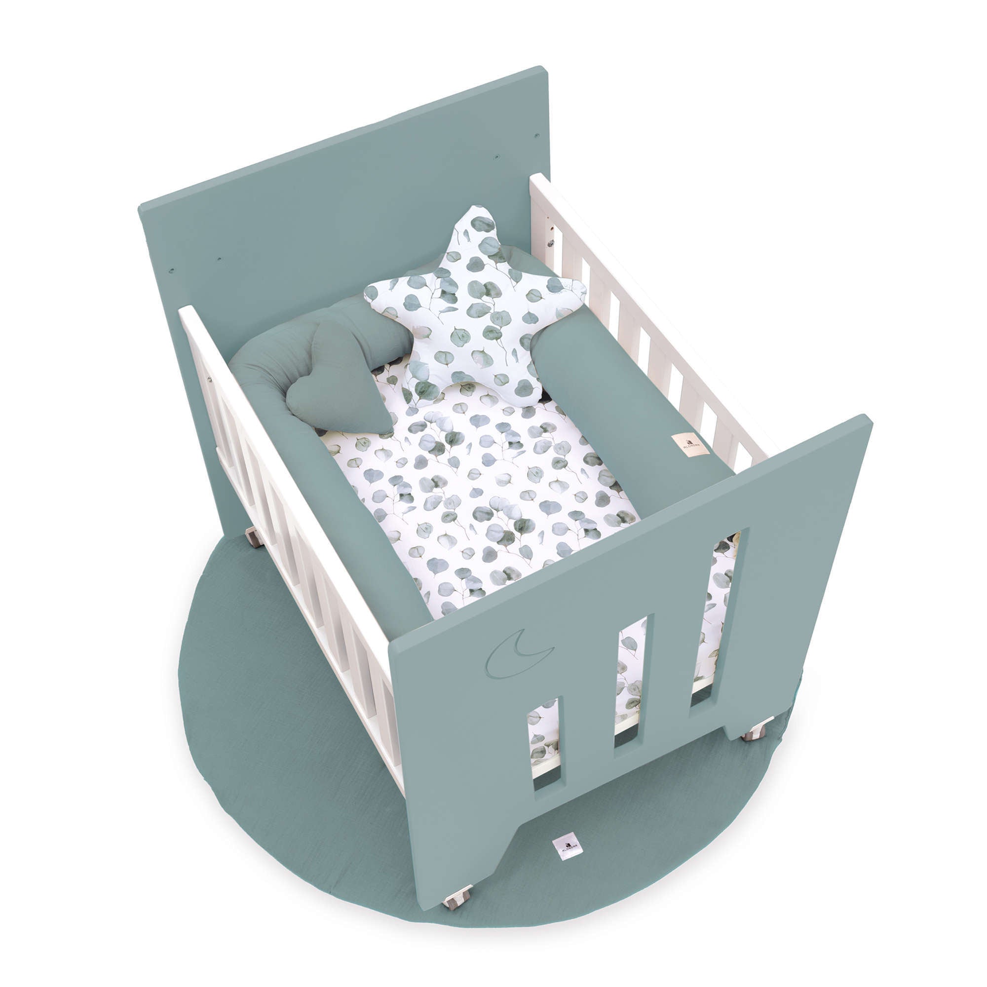 Minicuna colecho (5en1) con ruedas 60x80 cm verde eucalipto · Omni Uno Eucalyptus C181A-M7757