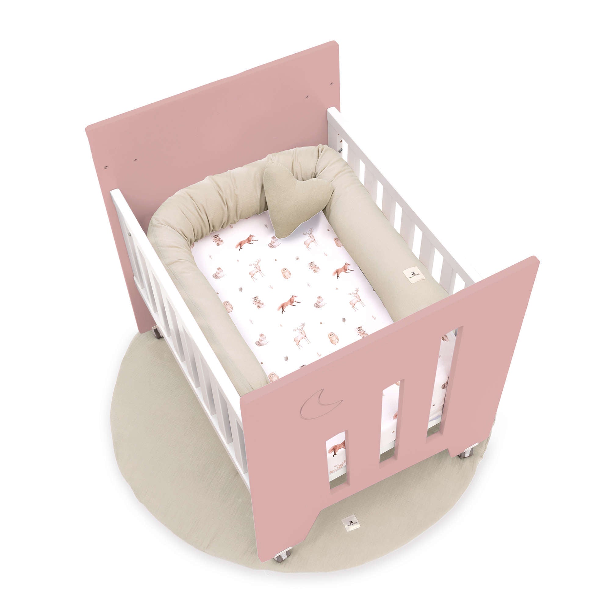 Minicuna colecho (5en1) con ruedas 60x80 cm rosa · Omni Uno Quarzo C181A-M7759