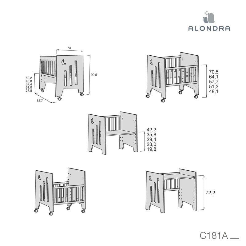 Minicuna colecho con ruedas 60x80 cm gris · Omni Uno Grey