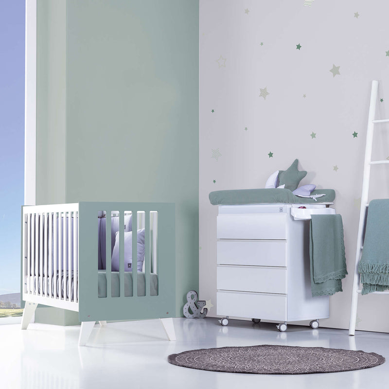 Cuna colecho 60x120 cm (4en1) blanco/verde eucalipto · Nexo Due Eucalyptus