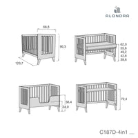 Cuna colecho 60x120 cm (4en1) blanco/gris · Nexo Due Grey