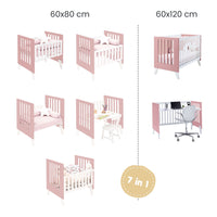 Minicuna y cuna todo en uno (7en1) blanca/rosa · Nexo Tre Quarzo C187T-M7759