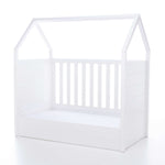Cuna-cama blanca en forma de casita, a ras de suelo Montessori