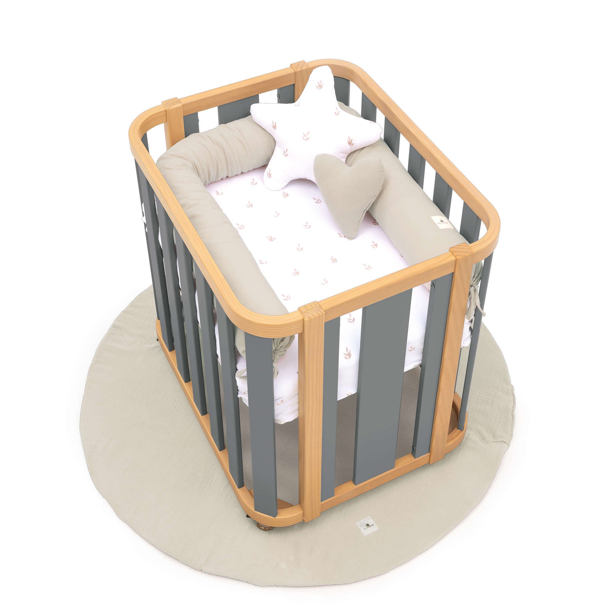 Minicuna de colecho ovalada 55x70 cm madera/gris · Crea Plus Uno C354-M5058