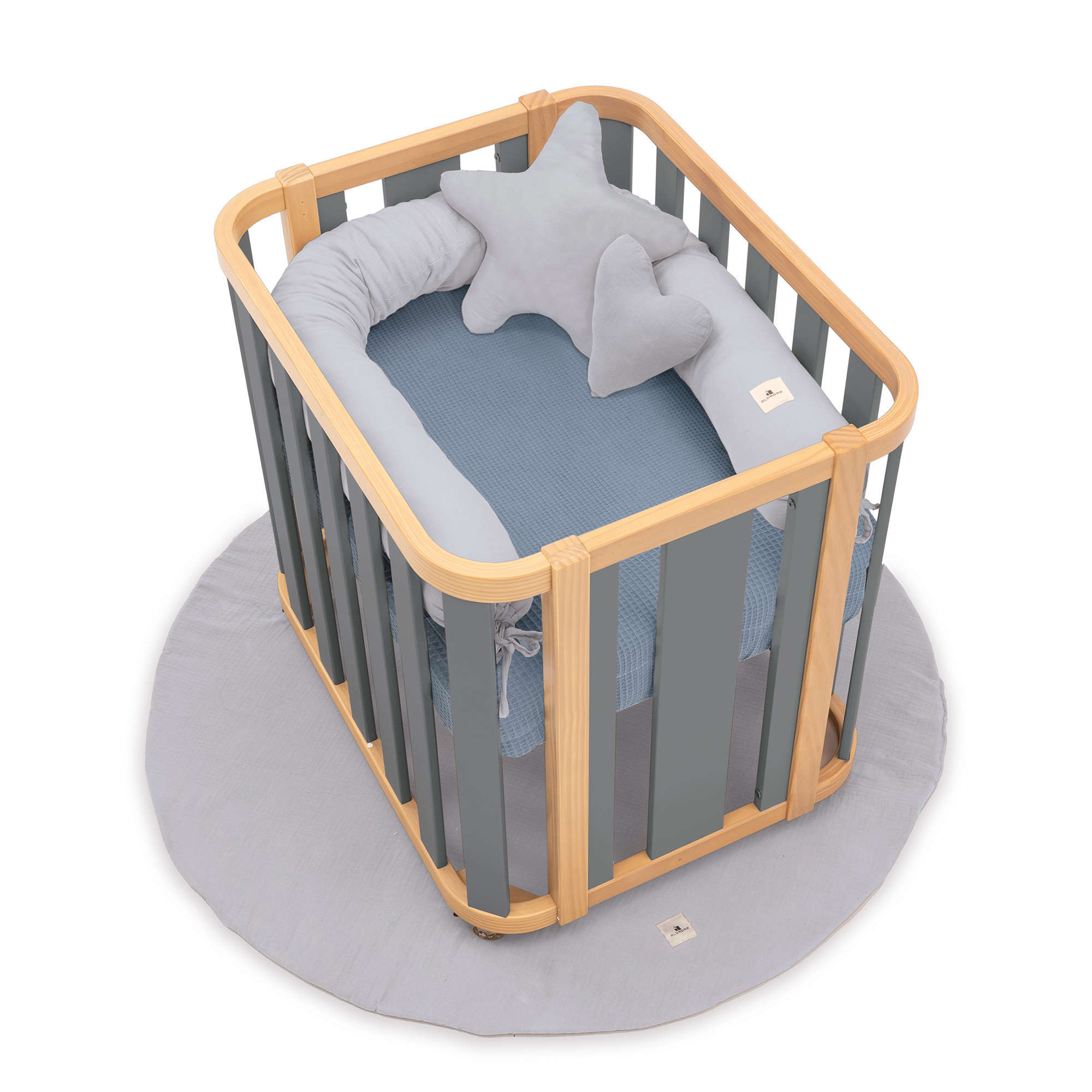 Minicuna de colecho ovalada 55x70 cm madera/gris · Crea Plus Uno C354-M5058