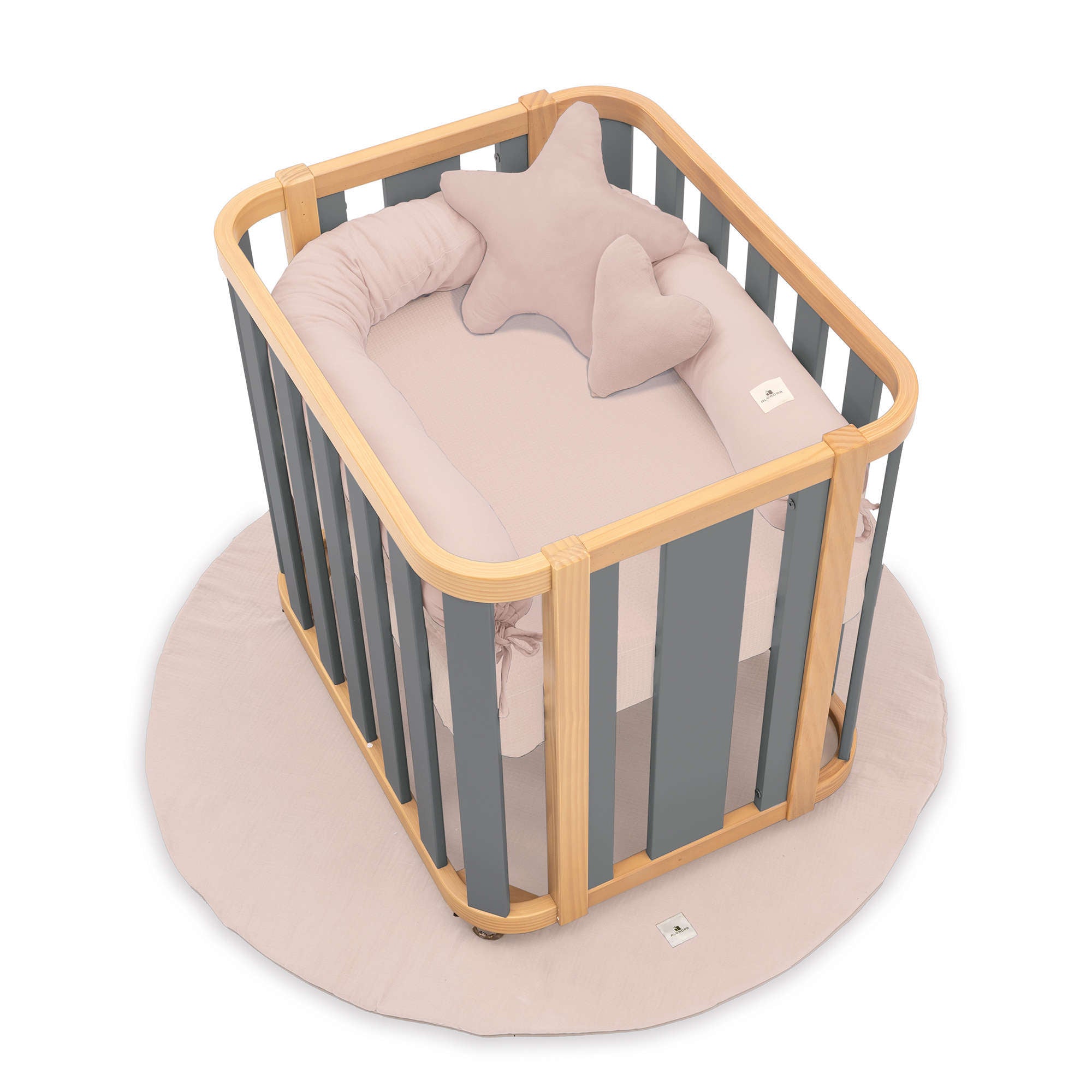 Minicuna de colecho ovalada 55x70 cm madera/gris · Crea Plus Uno C354-M5058