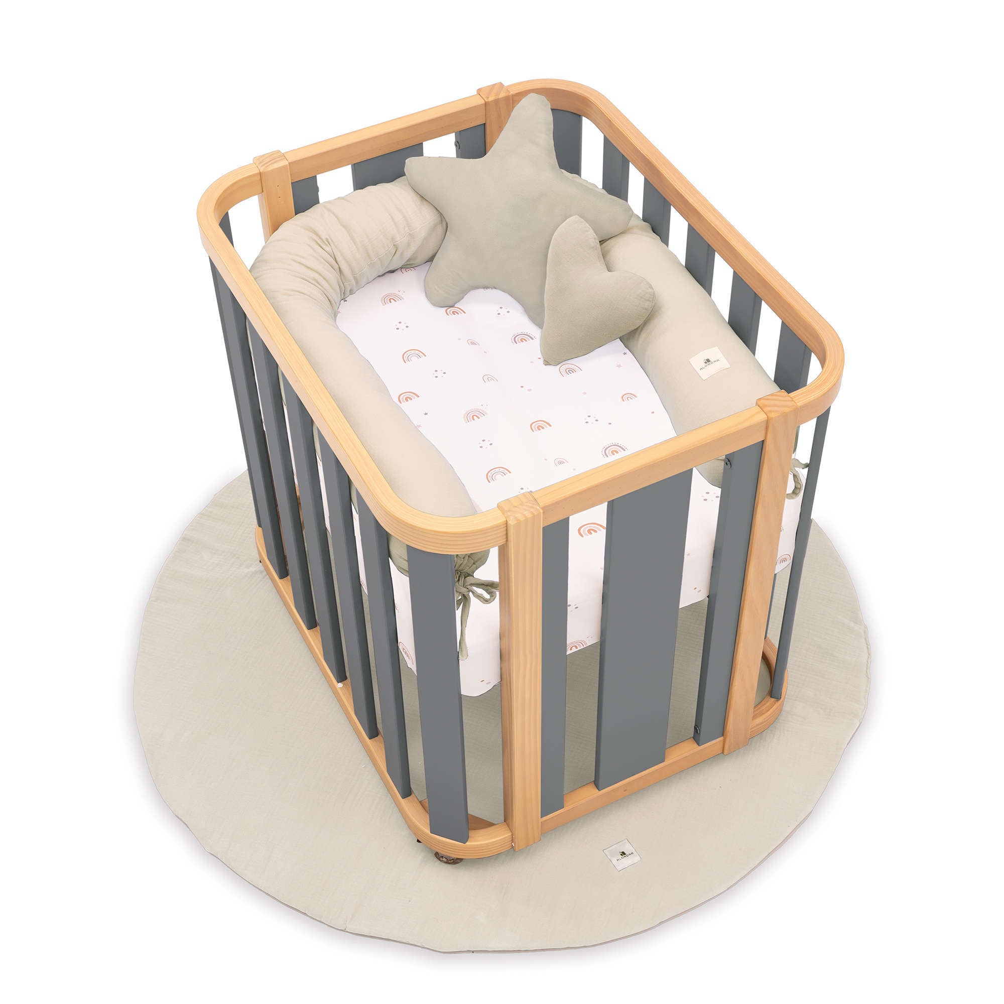 Minicuna de colecho ovalada 55x70 cm madera/gris · Crea Plus Uno C354-M5058