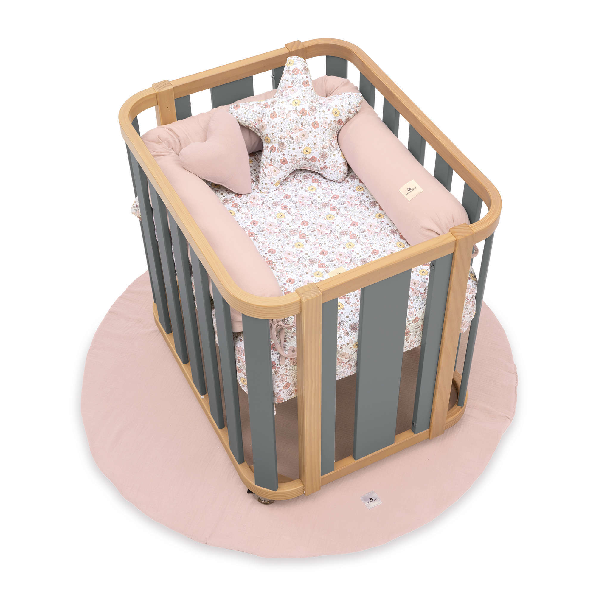 Minicuna de colecho ovalada 55x70 cm madera/gris · Crea Plus Uno C354-M5058