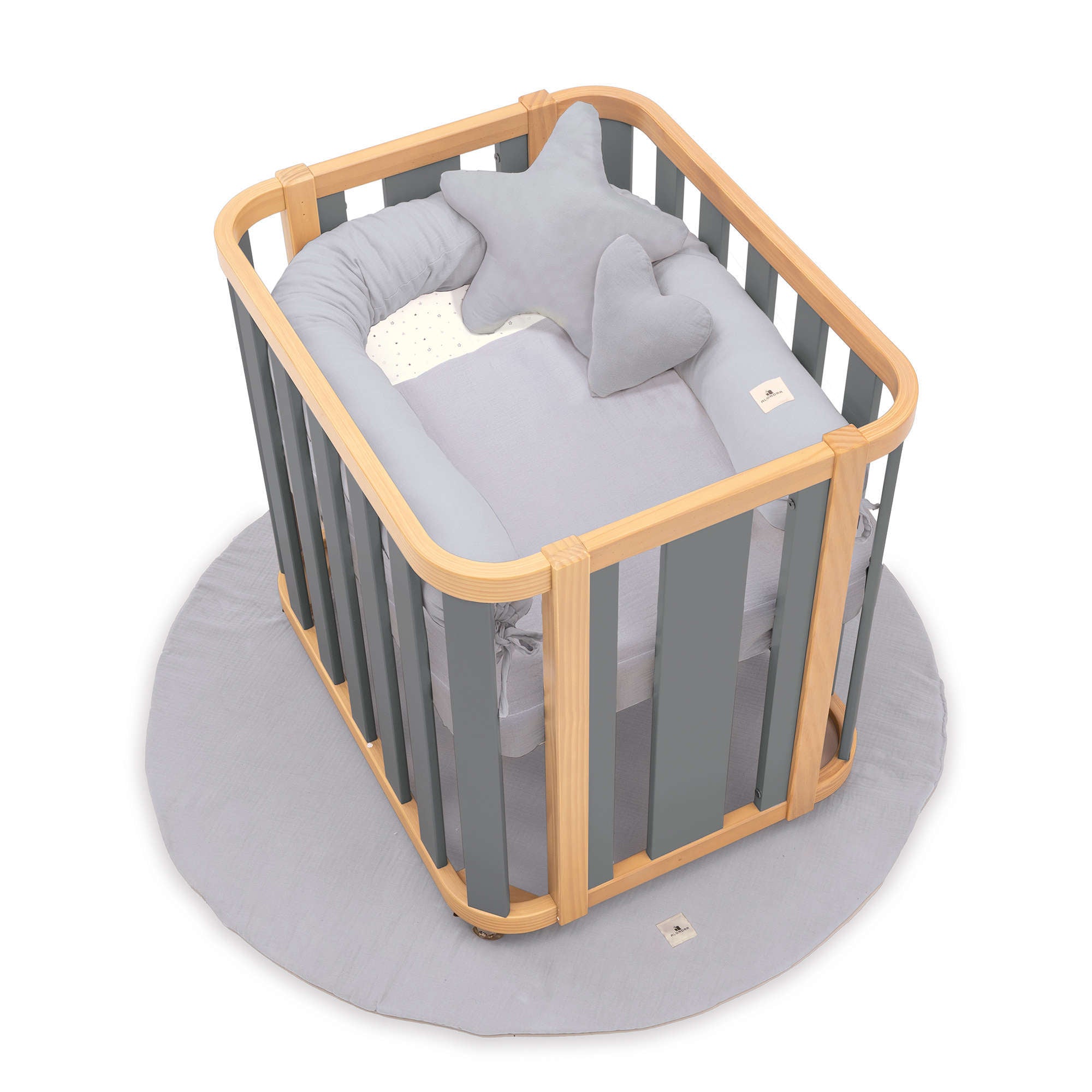 Minicuna de colecho ovalada 55x70 cm madera/gris · Crea Plus Uno C354-M5058