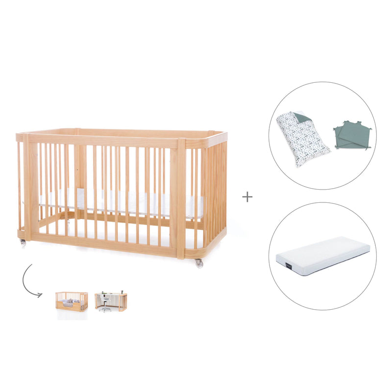 Cuna-Cama para bebé 70x140 cm (3en1) madera natural · Crea Due Nomad C300-M5000