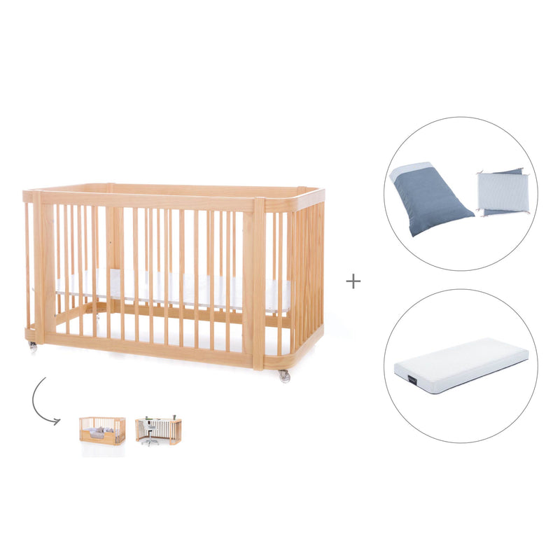 Cuna-Cama para bebé 70x140 cm (3en1) madera natural · Crea Due Nomad C300-M5000