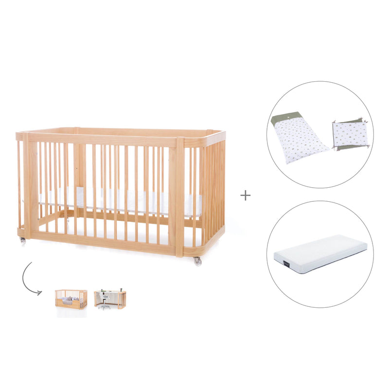 Cuna-Cama para bebé 70x140 cm (3en1) madera natural · Crea Due Nomad C300-M5000
