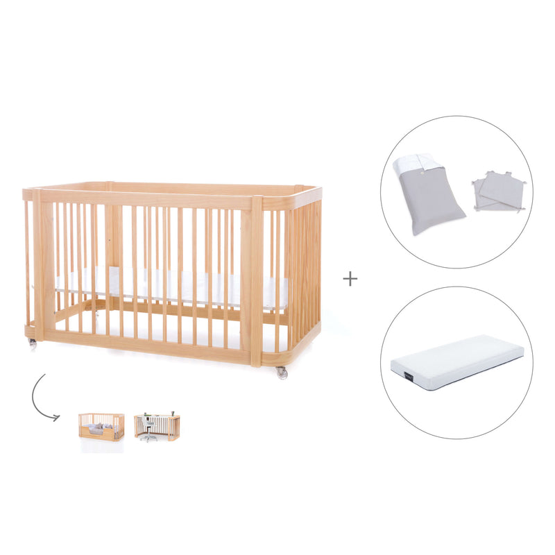 Cuna-Cama para bebé 70x140 cm (3en1) madera natural · Crea Due Nomad C300-M5000