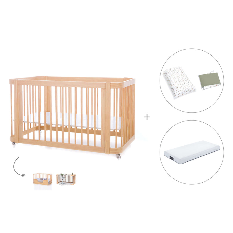 Cuna-Cama para bebé 70x140 cm (3en1) madera natural · Crea Due Nomad C300-M5000