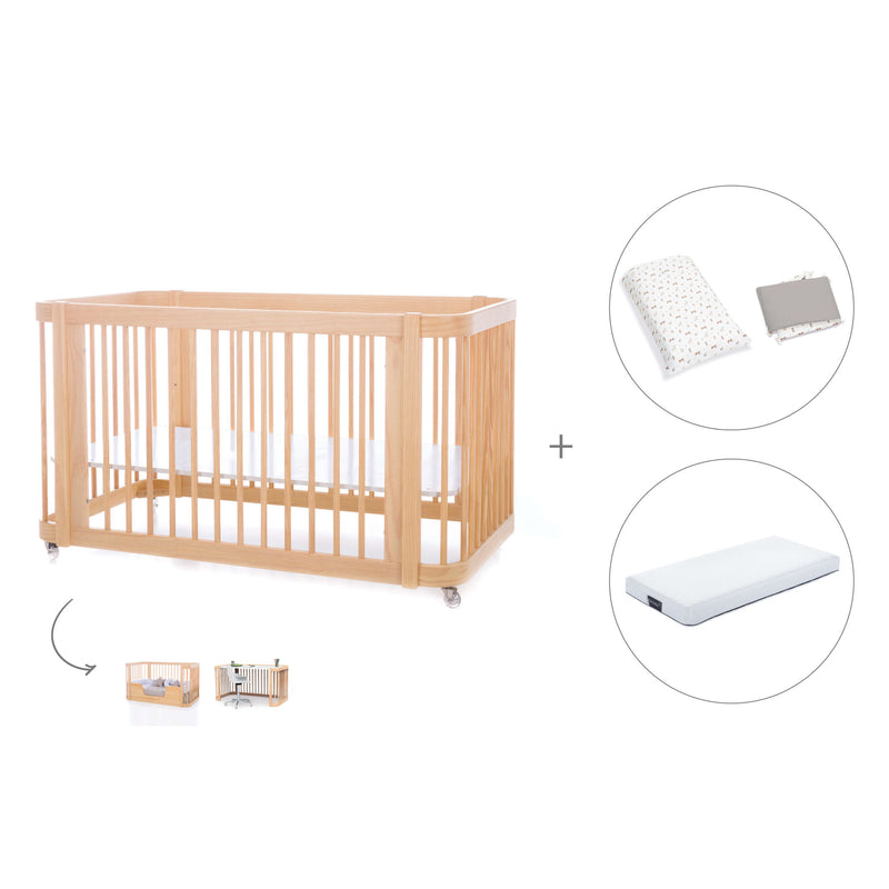 Cuna-Cama para bebé 70x140 cm (3en1) madera natural · Crea Due Nomad C300-M5000