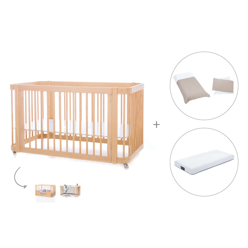 Cuna-Cama para bebé 70x140 cm (3en1) madera natural · Crea Due Nomad C300-M5000