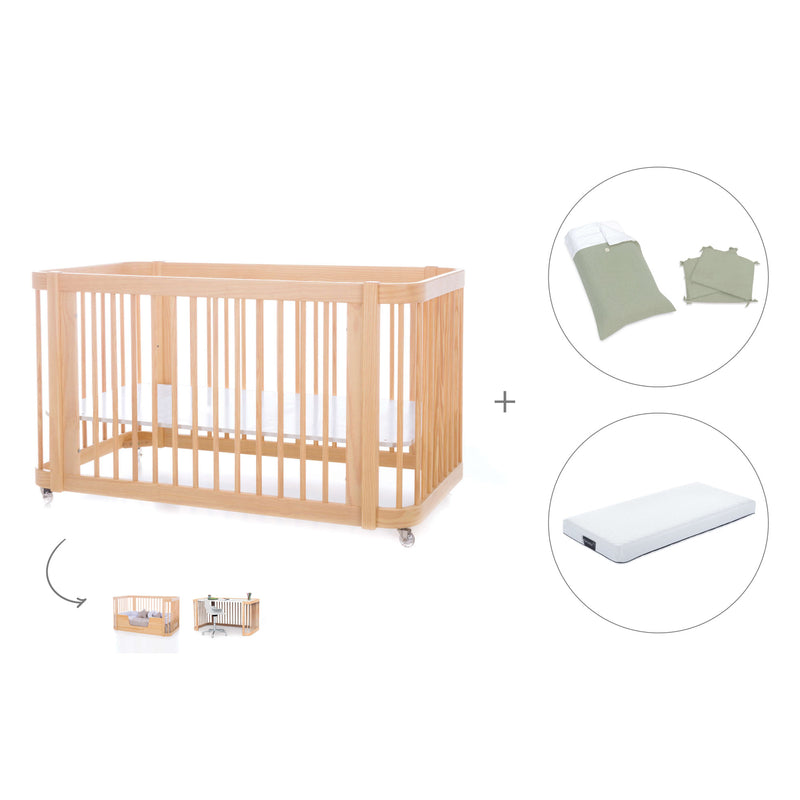 Cuna-Cama para bebé 70x140 cm (3en1) madera natural · Crea Due Nomad C300-M5000