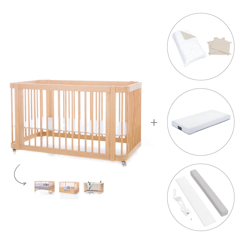 Cuna-Cama para bebé 70x140 cm (3en1) madera natural · Crea Due Nomad C300-M5000