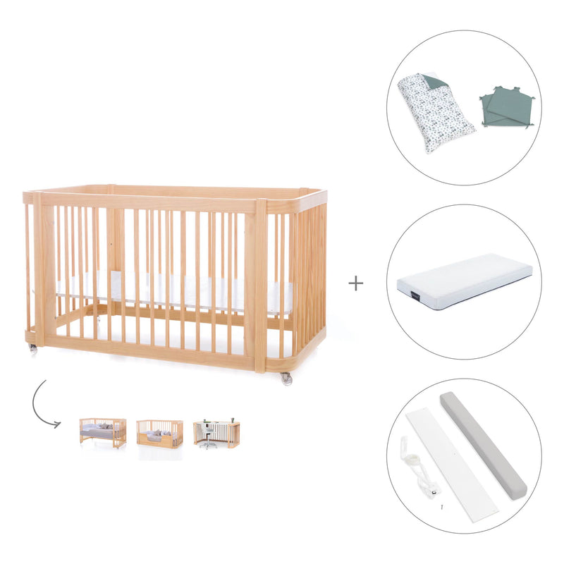 Cuna-Cama para bebé 70x140 cm (3en1) madera natural · Crea Due Nomad C300-M5000