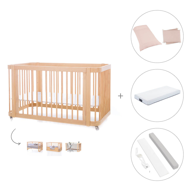 Cuna-Cama para bebé 70x140 cm (3en1) madera natural · Crea Due Nomad C300-M5000