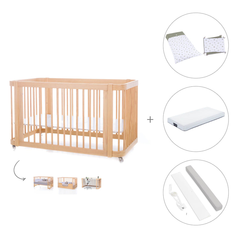 Cuna-Cama para bebé 70x140 cm (3en1) madera natural · Crea Due Nomad C300-M5000