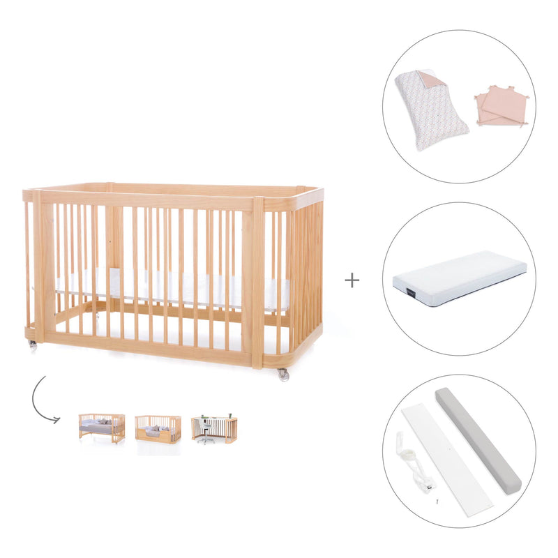 Cuna-Cama para bebé 70x140 cm (3en1) madera natural · Crea Due Nomad C300-M5000