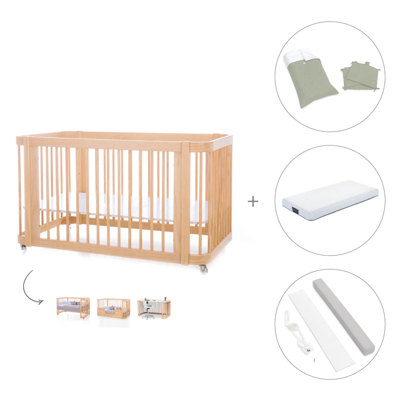 Cuna-Cama para bebé 70x140 cm (3en1) madera natural · Crea Due Nomad C300-M5000
