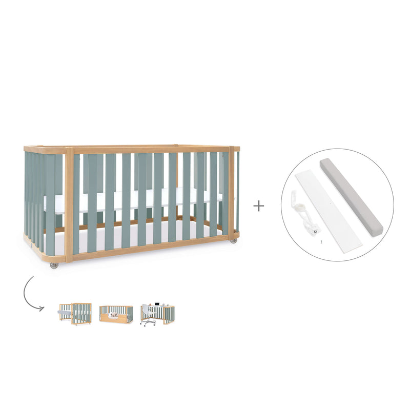 Cuna-cama-escritorio 70x140 cm (3en1) madera/verde · Crea Plus Due C350-M5057