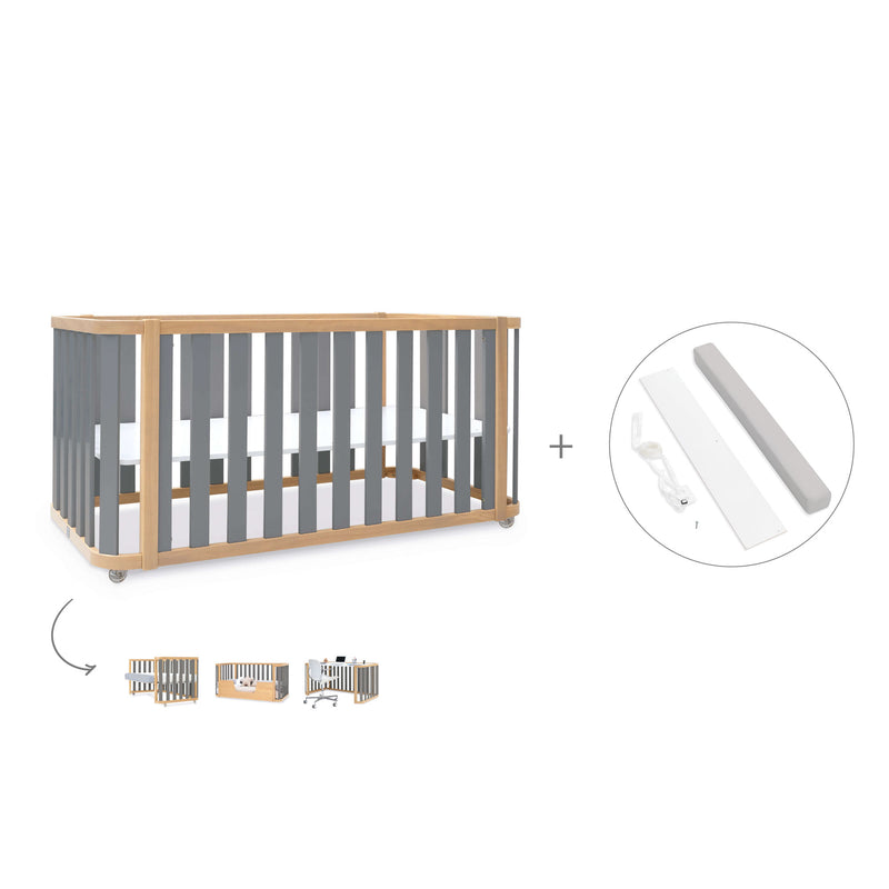 Cuna-cama-escritorio 70x140 cm (3en1) madera/gris · Crea Plus Due C350-M5058