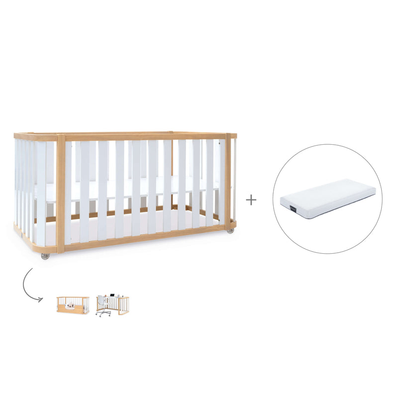 Cuna-cama-escritorio 70x140 cm (3en1) madera/blanco · Crea Plus Due C350-M5011