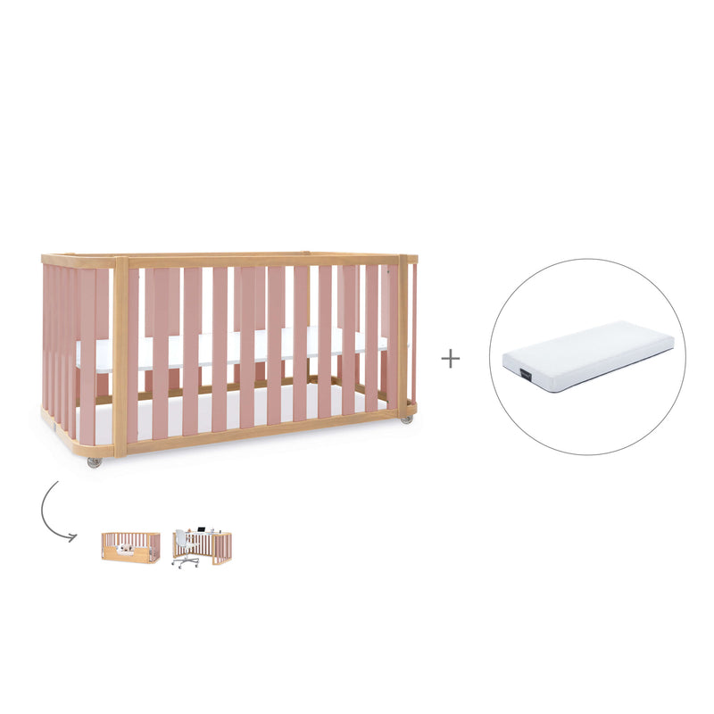 Cuna-cama-escritorio 70x140 cm (3en1) madera/rosa · Crea Plus Due C350-M5059