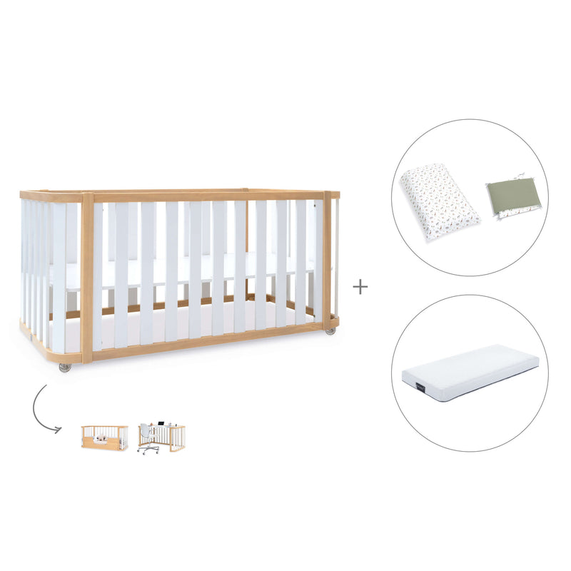 Cuna-cama-escritorio 70x140 cm (3en1) madera/blanco · Crea Plus Due C350-M5011