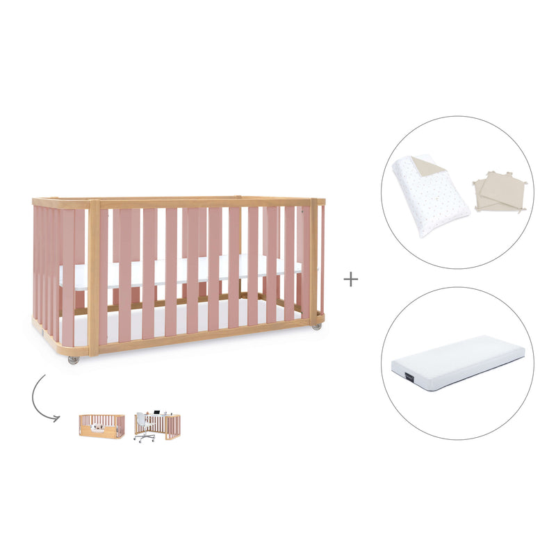 Cuna-cama-escritorio 70x140 cm (3en1) madera/rosa · Crea Plus Due C350-M5059